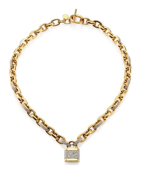 michael kors lock necklace gold|michael kors chain link necklace.